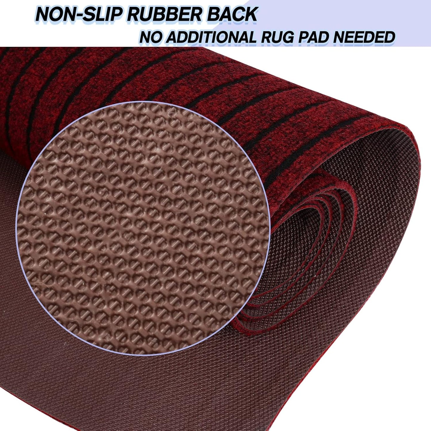 Custom Size Backed Non-Slip Area Rugs Runner, Easy Clean, Waterproof Runner Rugs for Hallway Entryway, Kitchen, Laundry, 4FT x 43FT, Red Stripe