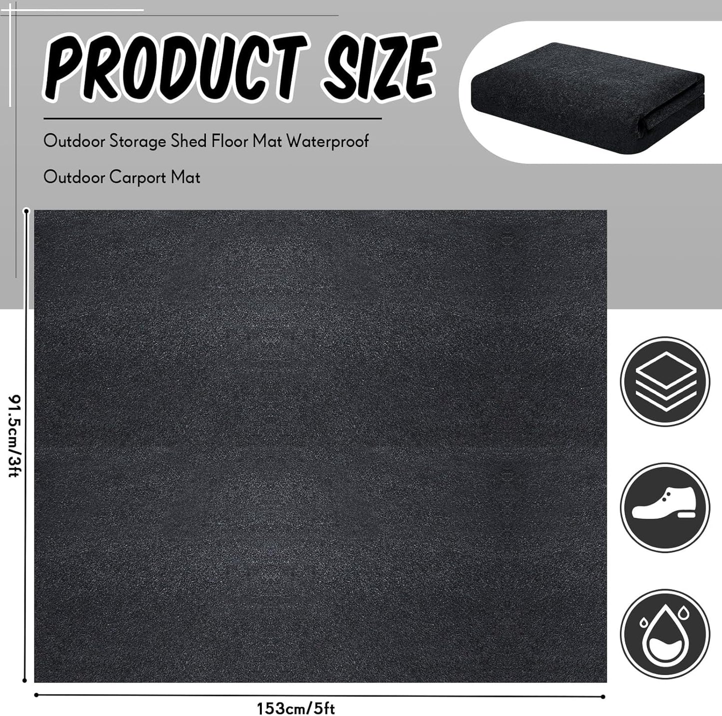 Haull Outdoor Storage Shed Floor Moat Waterproof Outdoor Carport Mat Thickened Soft Patio Furniture Pad Washable with Non Slip Backing, Storage Shed Not Included(5 x 3 ft)