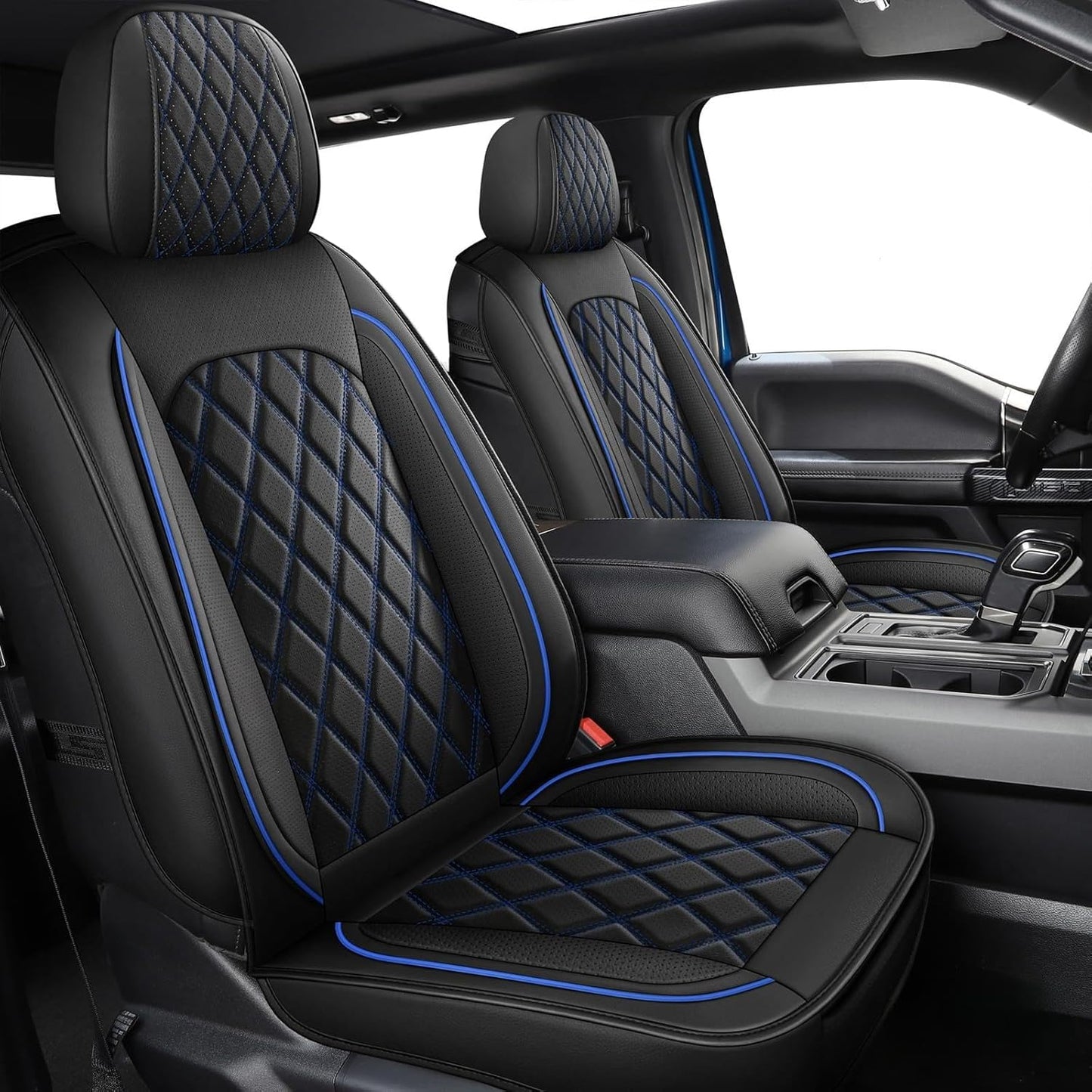 MIROZO Dodge Ram Seat Covers,Waterproof Truck Seat Covers Fits for 2009-2025 Ram 1500 2500 3500 Crew Quad Regular Cab Pickup Cushions with Split Bench 40/60(Black and Blue,Full Set Flat Back)