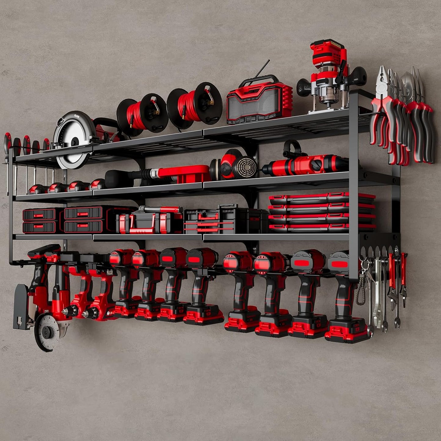 48" Large Power Tools Organizer Wall Mount,12 Drill Holder for Garage, Workshop Heavy Duty Storage Rack