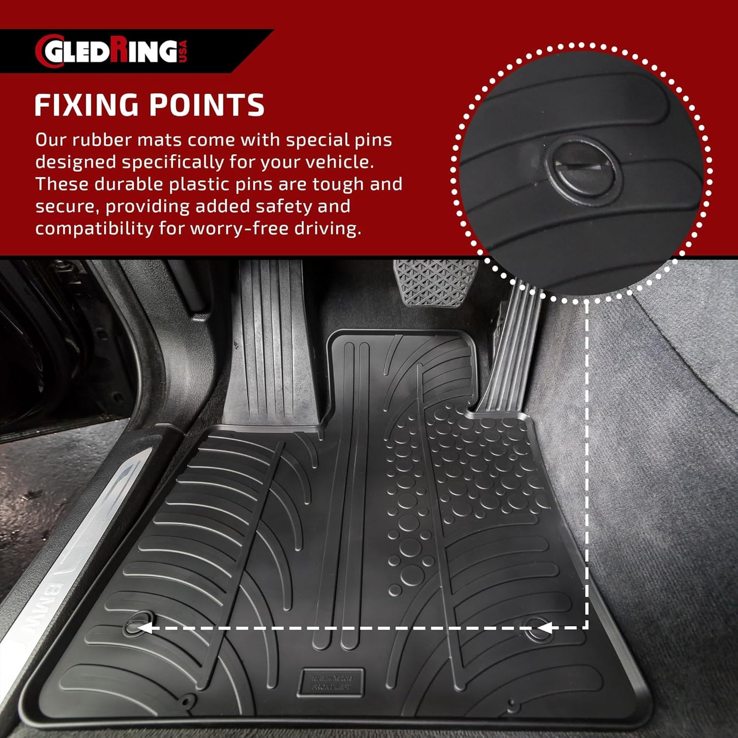 Gledring USA Custom Fit All-Weather Rubber Floor Mats Intended for Mercedes Benz Sprinter Without Air Vent/Channel FWD - 2019-2023, No Trimming Required, Tailored Custom Fit, Protects from Rain