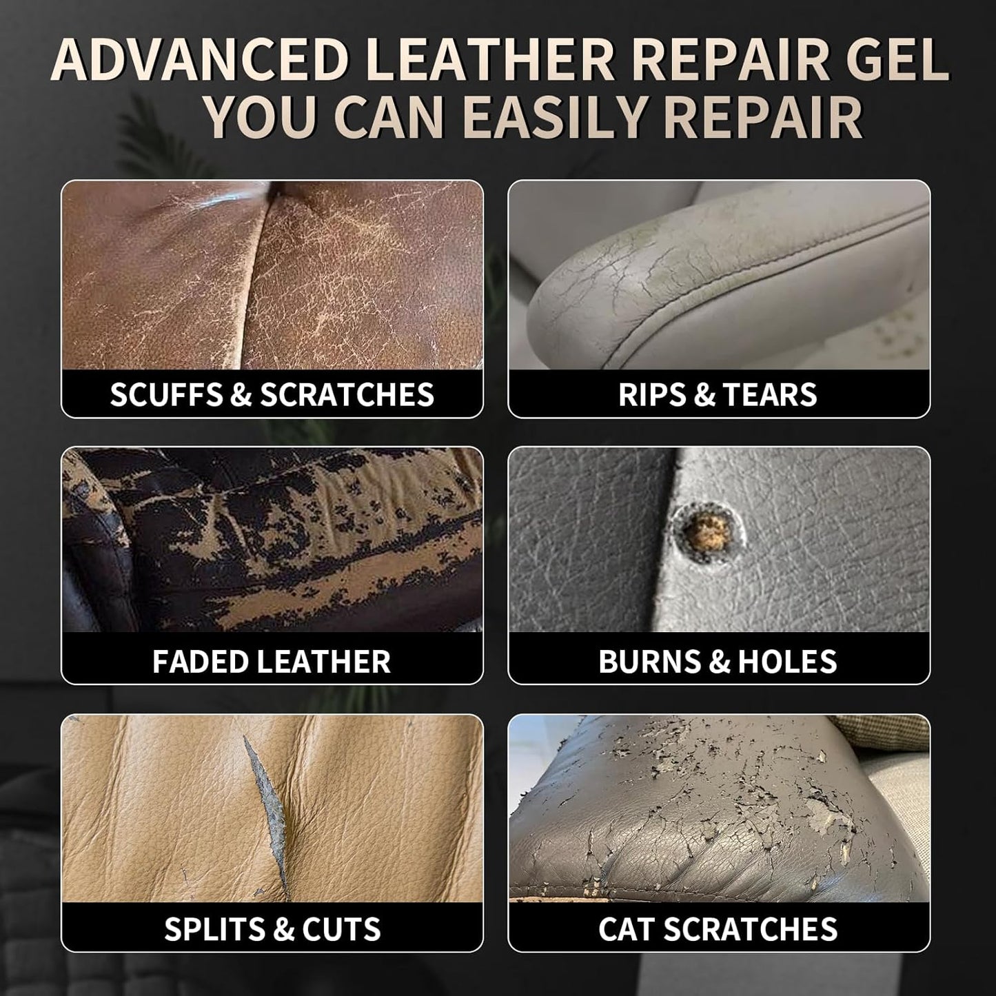 Advanced Leather Repair Gel, 2025 New Leather Repair Coloured Cream Gel, Upgrade Professional Leather Repair Kit for Car Seat Vinyl Repair Kit, Multifunctional Couch and Jacket Repair Kit (Dark Red)
