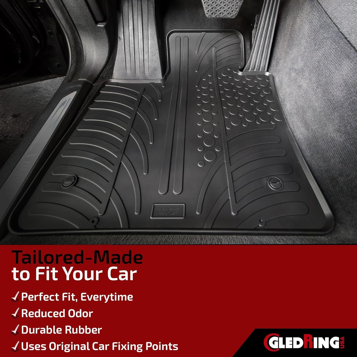 Gledring USA Custom Fit All-Weather Rubber Floor Mats Intended for Mercedes Benz E-Class / E63 AMG (W211) 2003-2009, No Trimming Required, Tailored Custom Fit, Protects from Rain, Mud, & Snow
