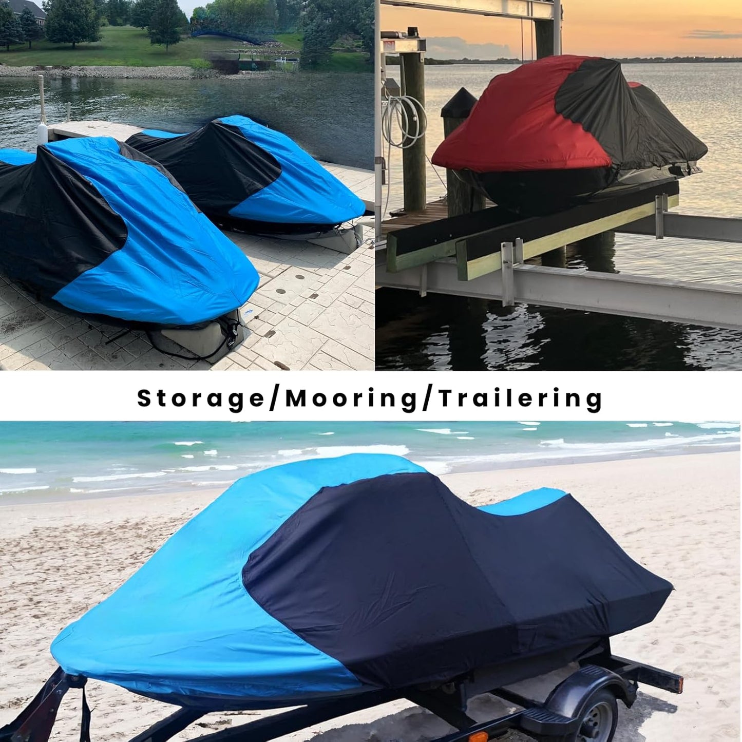 Trailerable Jet Ski Cover, Waterproof Marine Grade 600D Heavy Duty Polyester PWC Cover Yellow/Black Fits from 96" to 102" 1 Seater