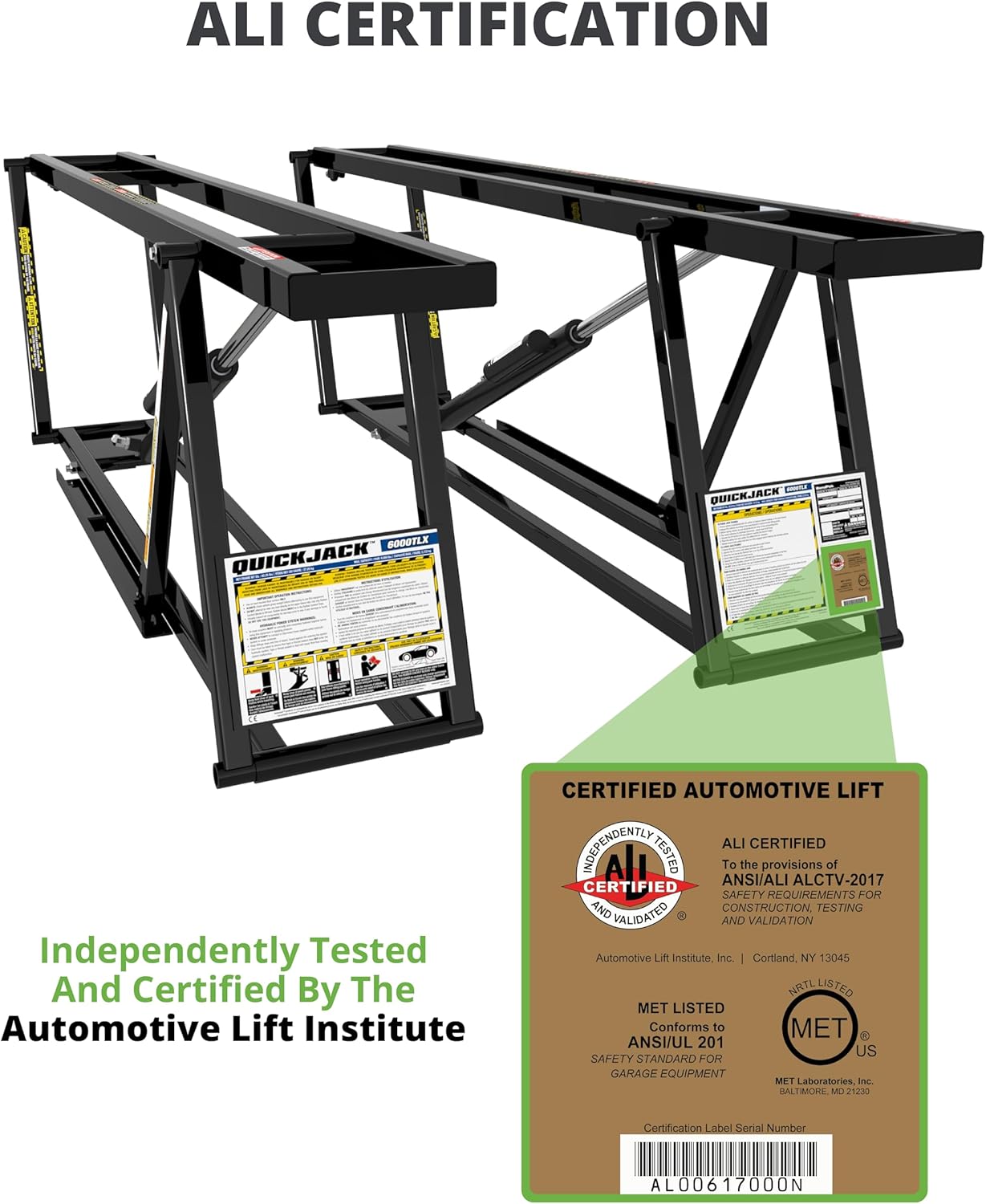 QuickJack Bundle - 8000TLX Portable Car Lift, Wall Hangers & SUV Adapters, ALI Certified, 8,000-lbs. Capacity, 110V Power Unit, Car Lift for Garage, Shop, & Mechanic