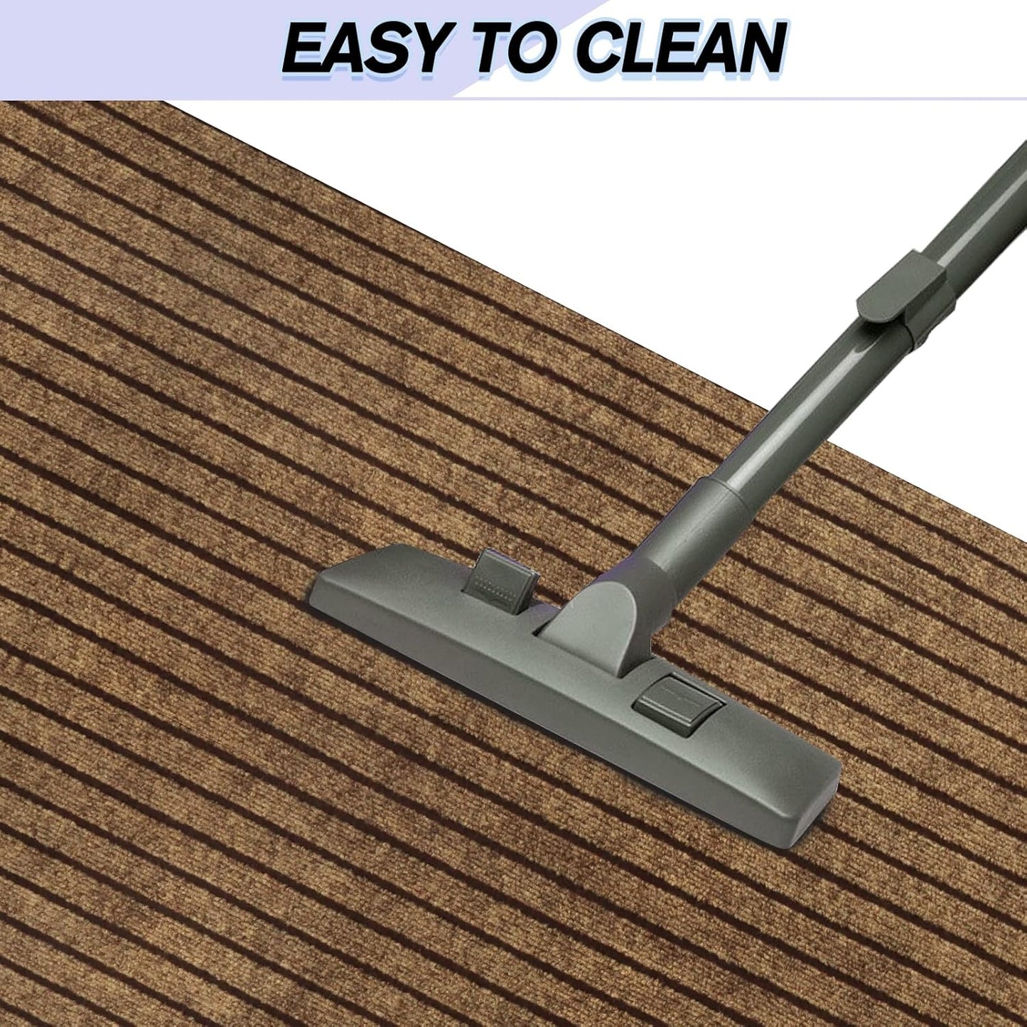 Custom Size Backed Non-Slip Area Rugs Runner, Easy Clean, Waterproof Runner Rugs for Hallway Entryway, Kitchen, Laundry, 2FT x 67FT, Brown Stripe