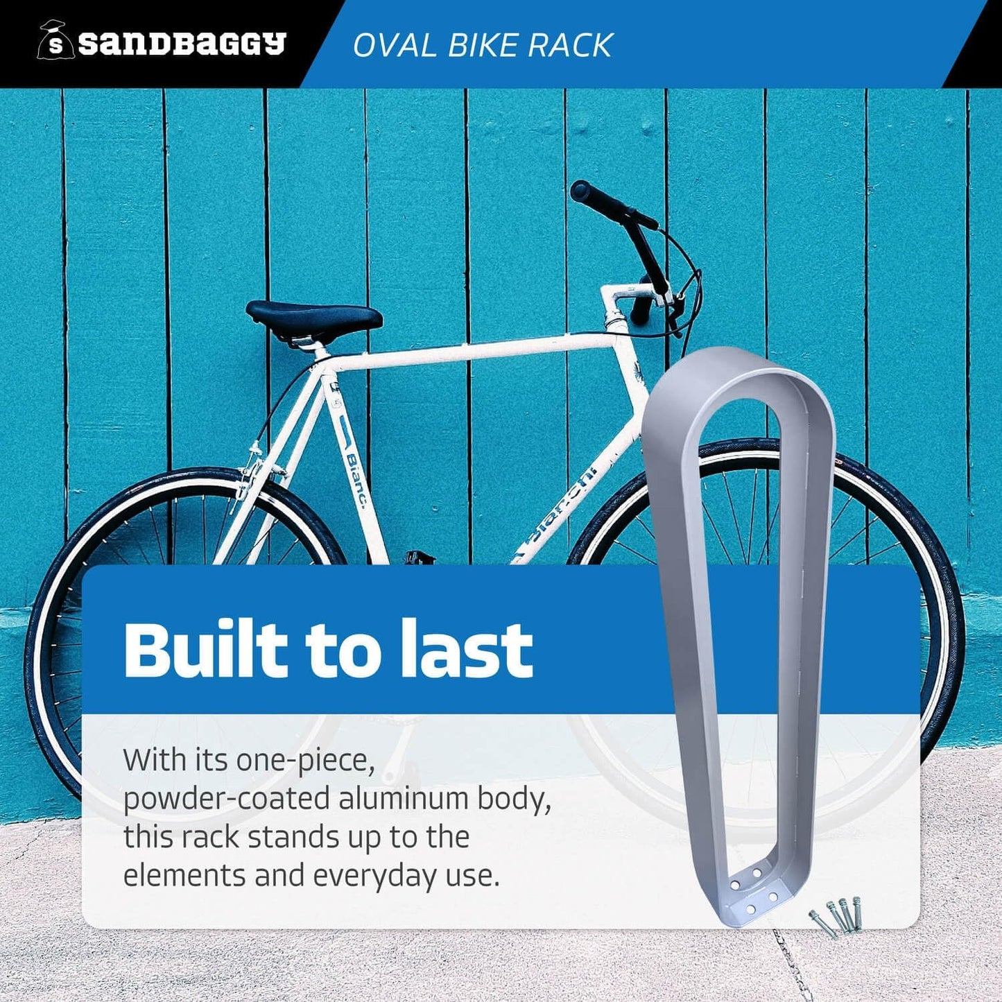 Sandbaggy Modern Commercial Bike Rack | 6.5” x 3” x 35” Oval Design | In-Ground | Anchor Bolts Included (White, 5)
