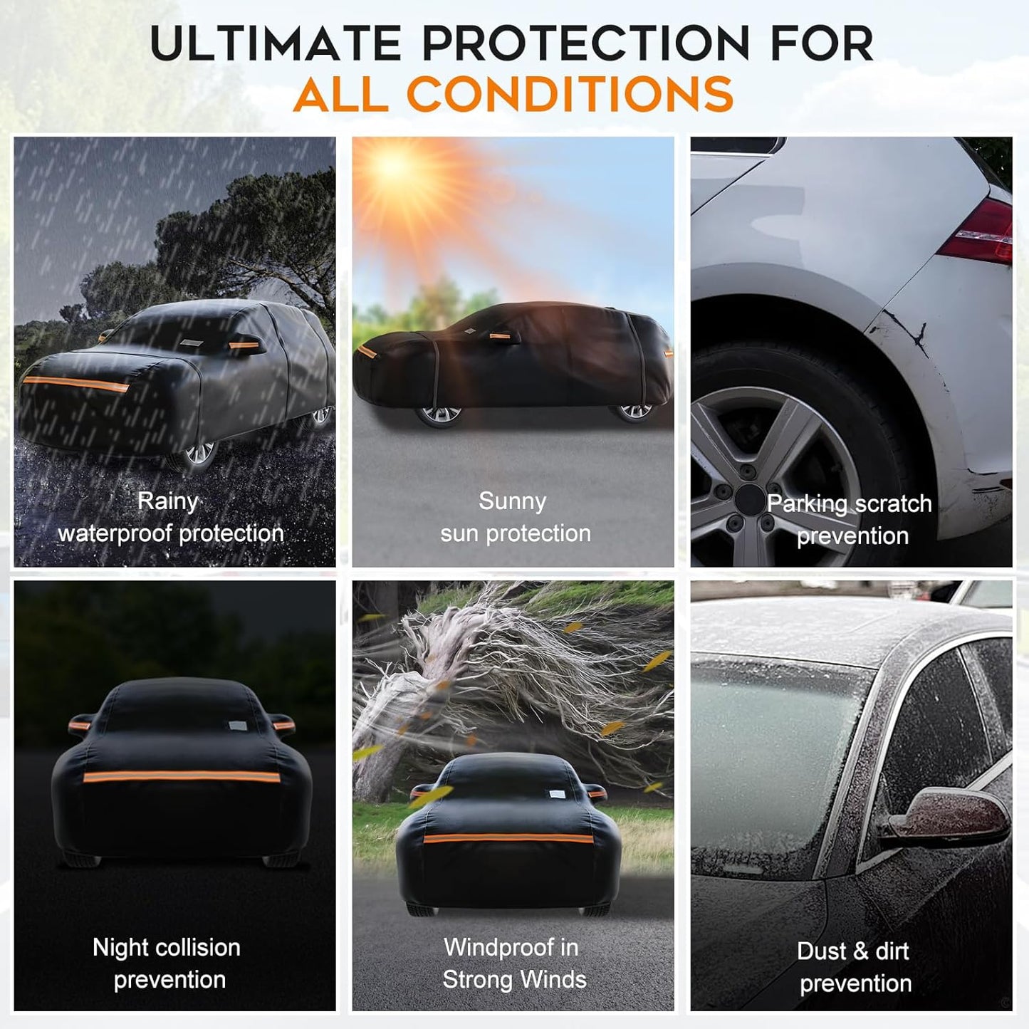 SUV Car Cover Waterproof All Weather for Automobiles，Outdoor Heavy Duty Full Exterior Covers with Zipper Door, Rain Sun Snow Dust UV Protection, Windproof Straps & Reflective Strips(Up to 189")