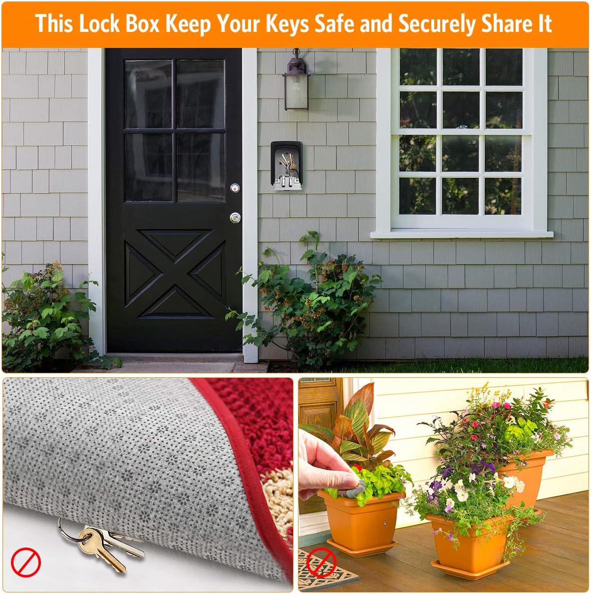 Fayleeko Key Lock Box Wall Mounted, 4 Digit Combination Lockbox for Outside, House Keys - 5 Keys Capacity, Key Safe Security Storage Lock Box for Indoor, Outdoor, Garage, Garden, Store (Black, 1Pack)