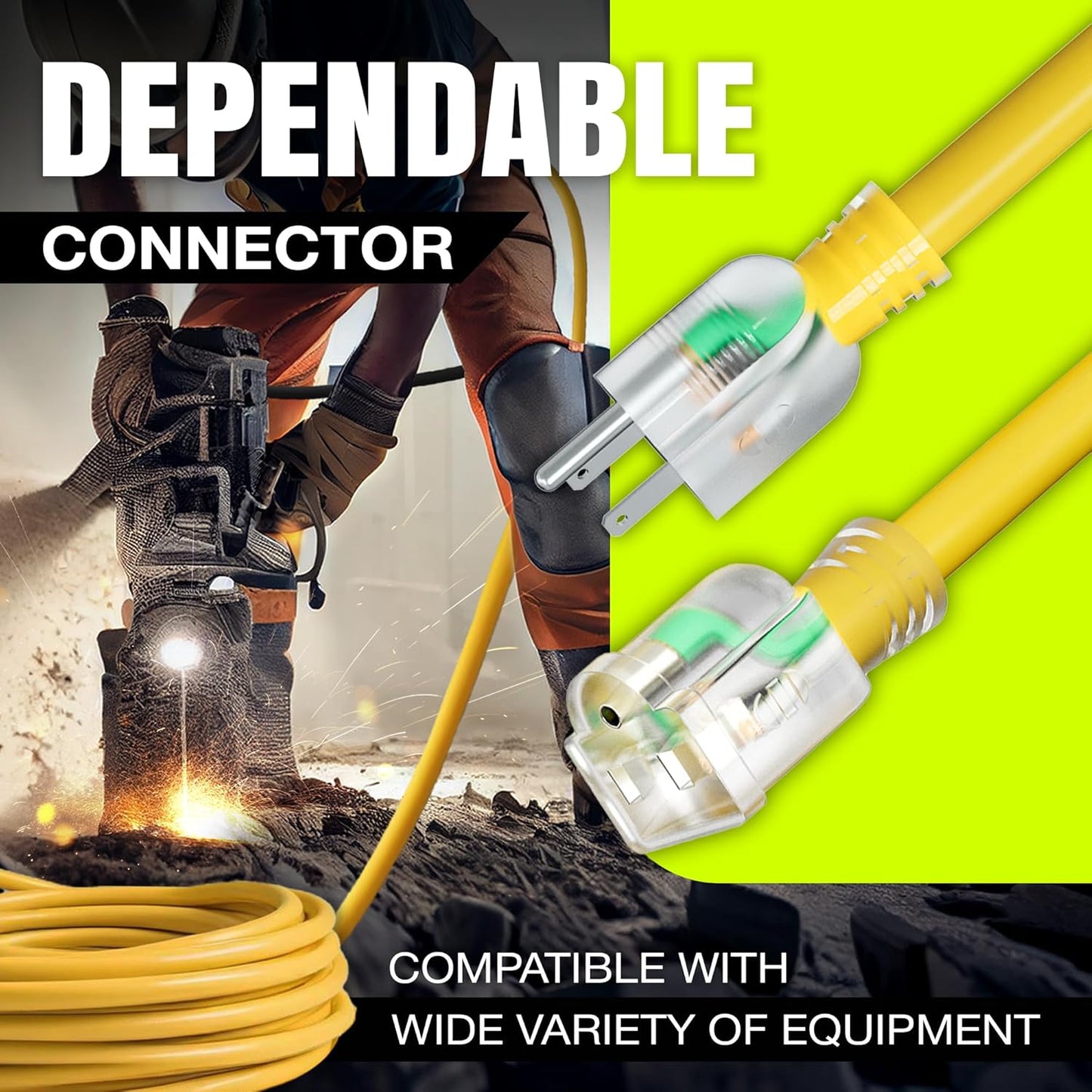 10ft Outdoor/Indoor Extension Cord 14/3 Gauge Heavy Duty 3 Prong SJTW, Waterproof, Flexible Cold-Resistant Long Power Cord,15A 125V 1875W, Yellow by LifeSupplyUSA