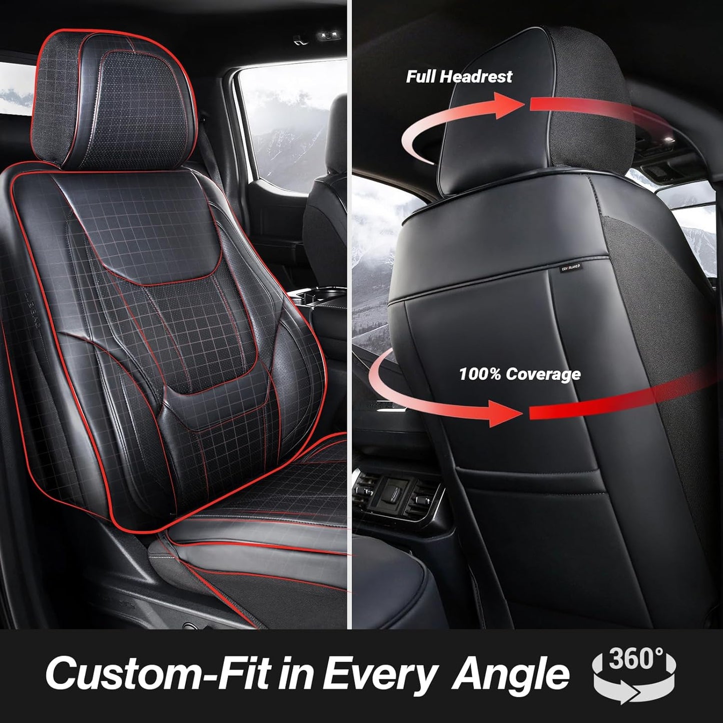 Coverland Custom Car Seat Covers Compatible with Ram 1500, Tacoma - Premium Leather Non-Slip Memory Foam Waterproof Cover Custom Fit Interior Protector Front Seat-Black [See Size Chart-Size A49]