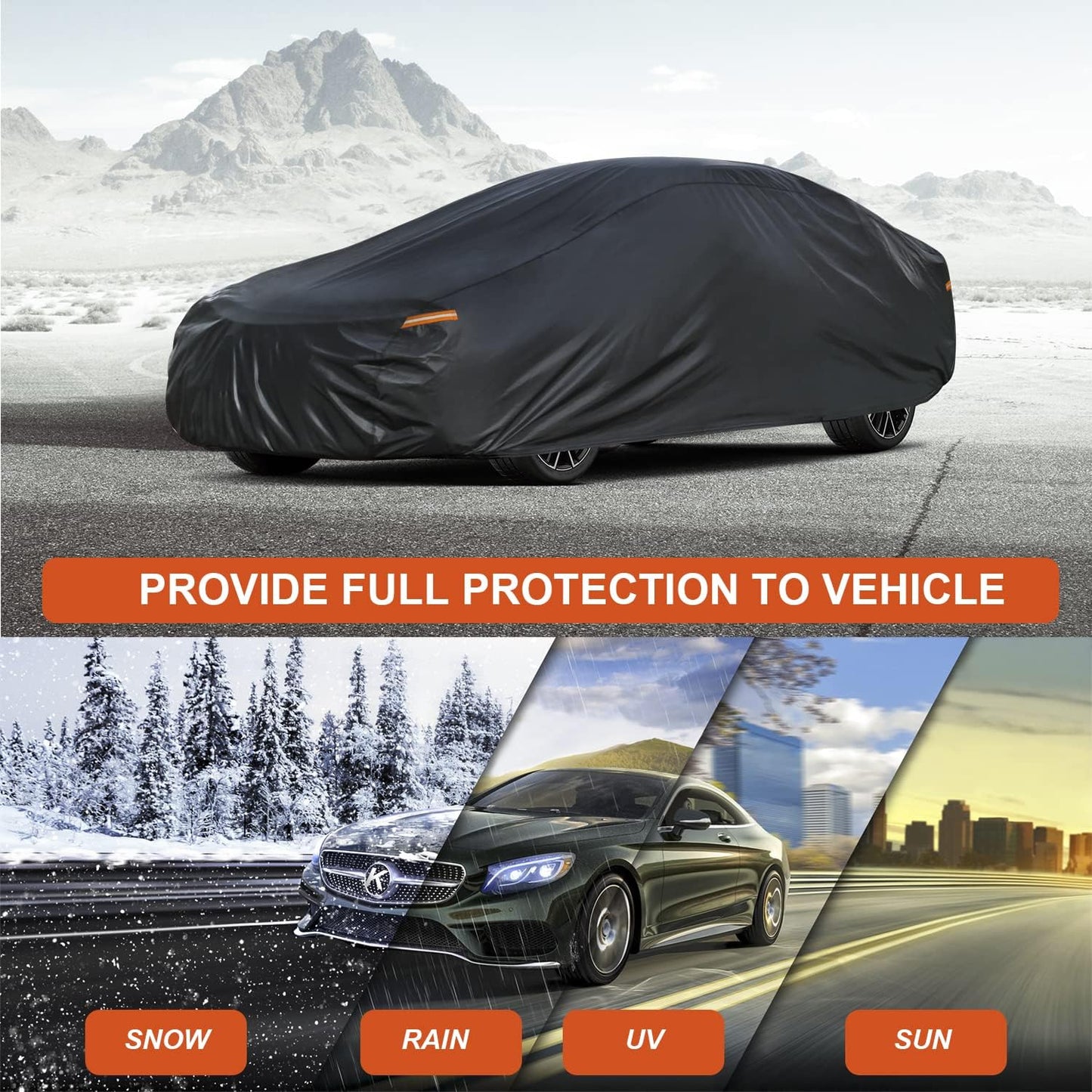 Kayme 7 Layers Coupe/Sedan Car Cover Waterproof All Weather for Automobiles, Outdoor Full Cover Sun UV Protection, Universal Fit for Porsche 911 Carrera S 4S, Chevy Corvette C4 C5 C6 C7(178-185 inch).