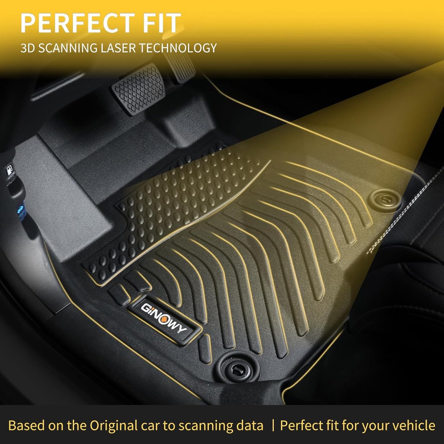 GINOWY-Floor Mats for Dodge Challenger RWD 2015-2023, TPE All Weather Challenger Car Floor Mats, Custom Fit Non-Slip Waterproof Challenger Automotive Floor Liners Accessories Black