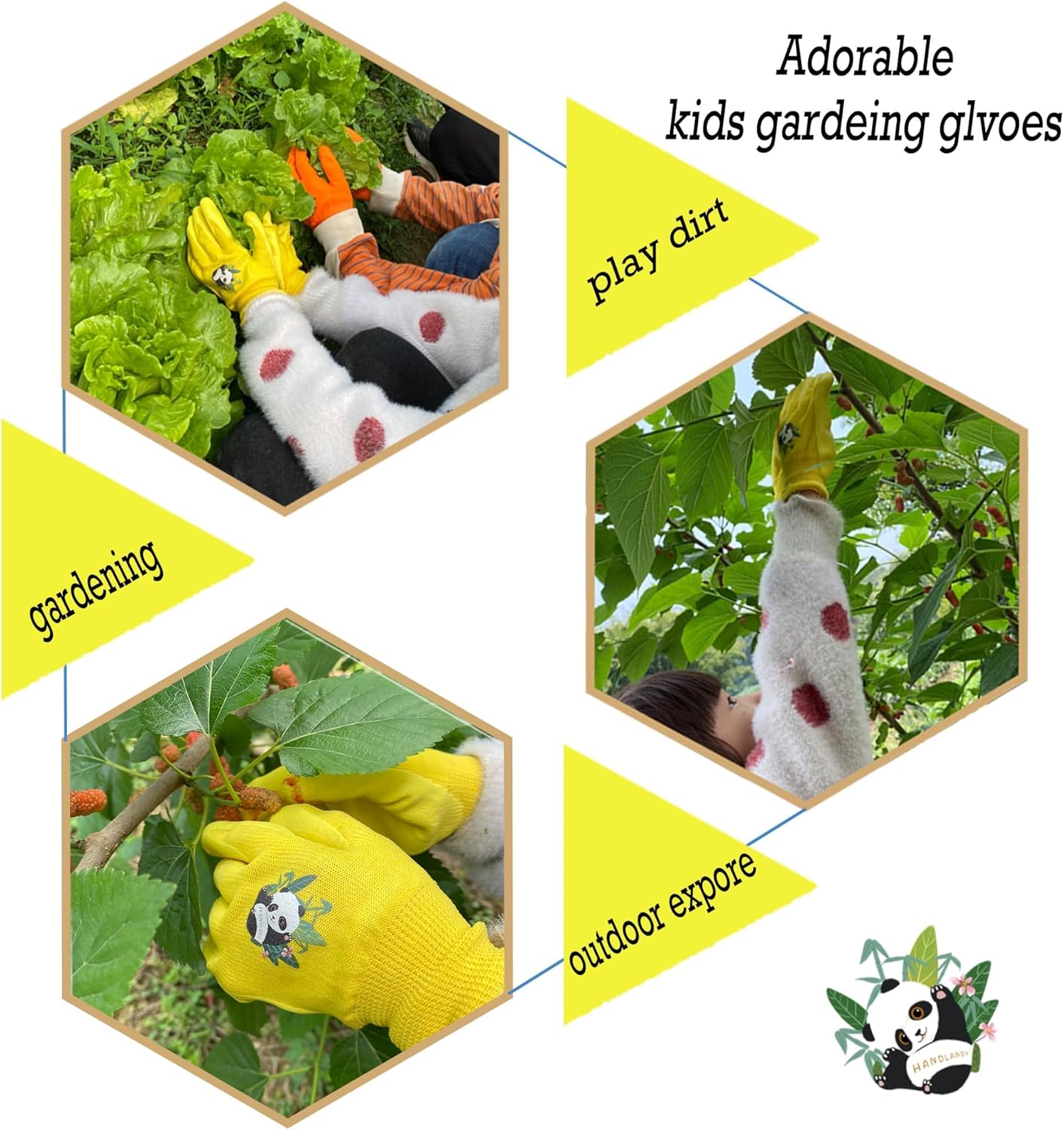 HANDLANDY 2 Pairs Kids Gardening Gloves, Toddler Children Garden Yard Work Outdoor Playing Gloves, Rubber Coating, for Girls Boys Youth (Size S, Yellow)