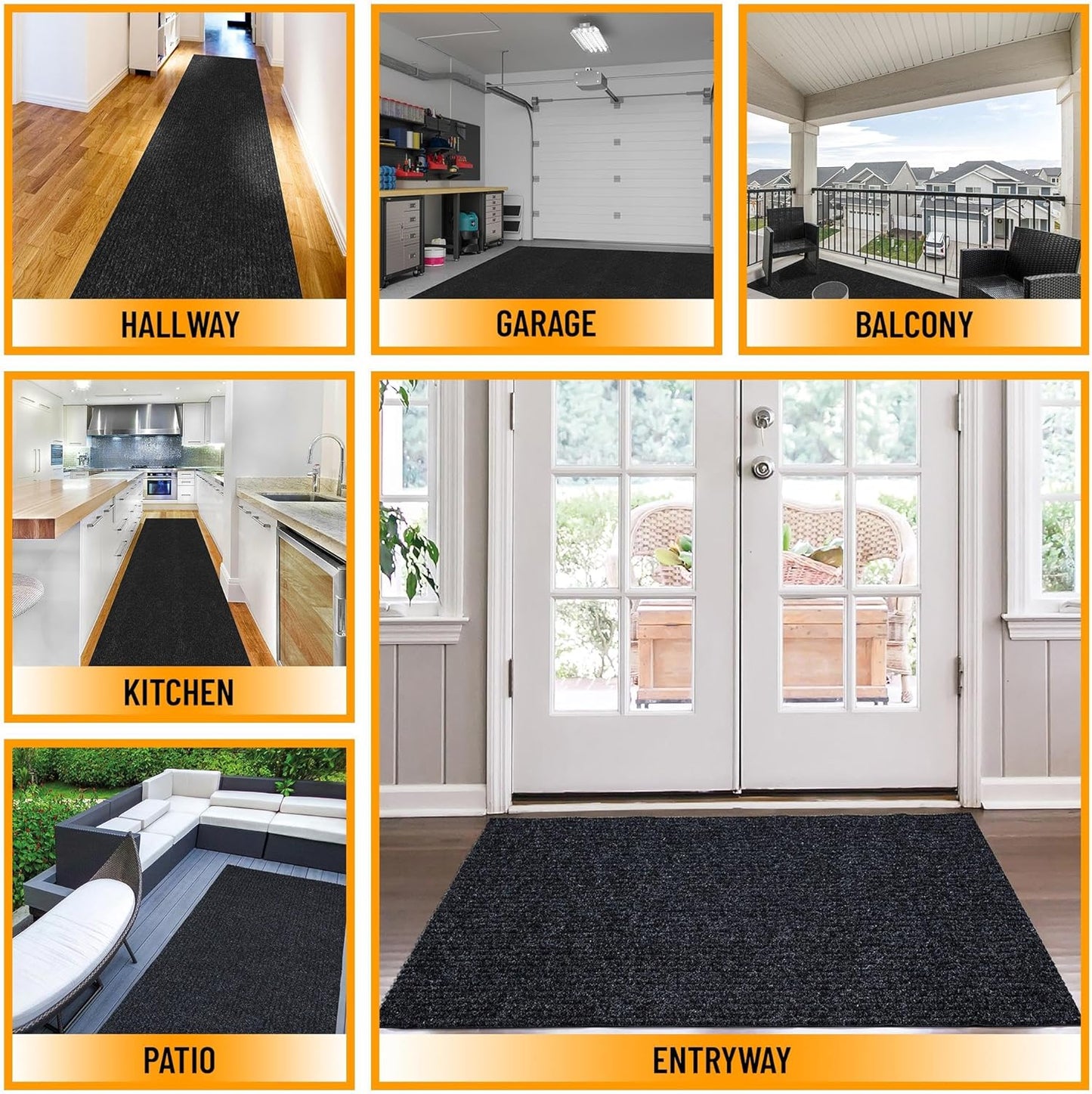 Ottomanson 3'11" x 12' Hallway Runner with Scraper Pile - Extra Durable Non-Slip Rug Mat for Indoor & Outdoor Use - Ideal for Kitchen, Entryway & Garage - High-Traffic Carpet, Black