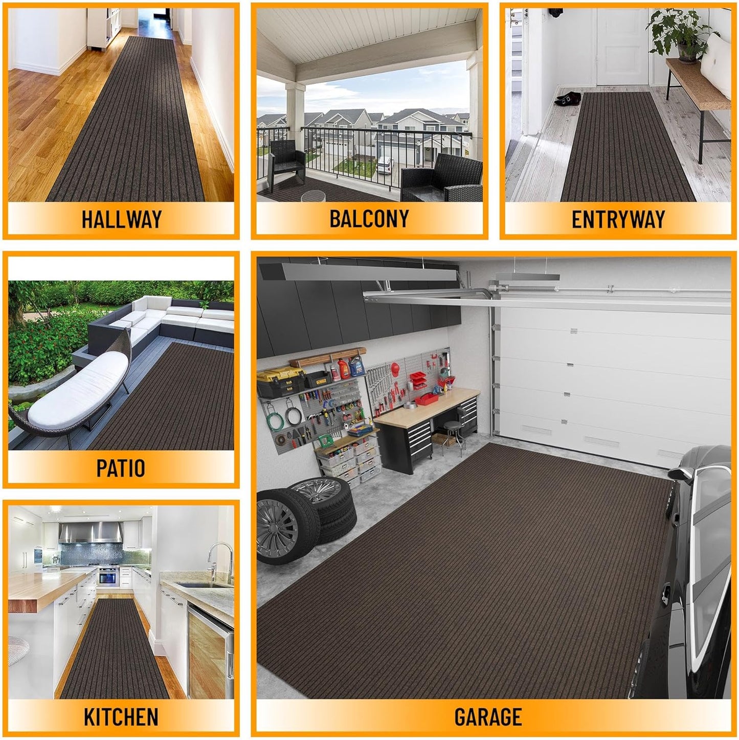 Ottomanson 2'7" x 24' Hallway Runner with Scraper Pile - Extra Durable Non-Slip Rug Mat for Indoor & Outdoor Use - Ideal for Kitchen, Entryway & Garage - High-Traffic Carpet, Brown