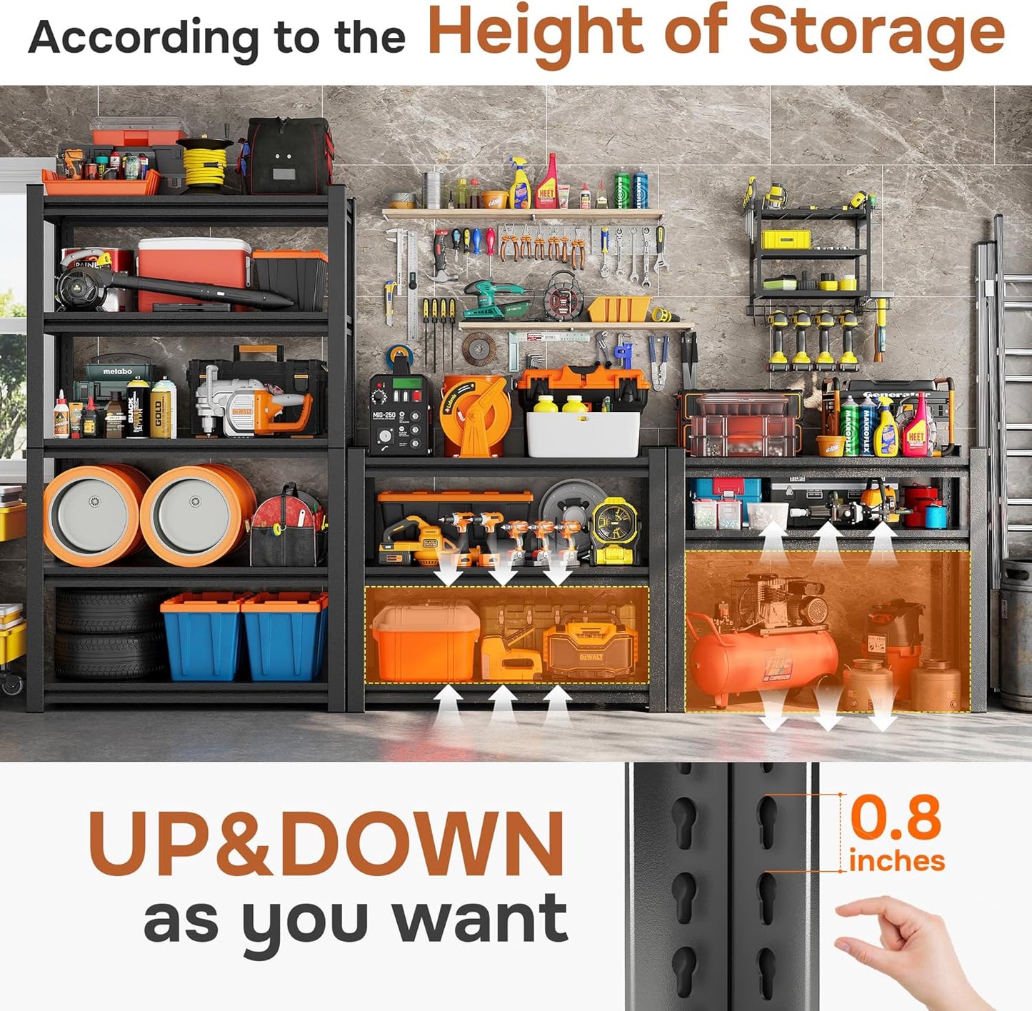 40" W Metal Garage Shelving Unit 3500LBS Metal Storage Shelves 5 Tier Adjustable Shelving Unit Garage Shelves for Kitchen Warehouse Pantry Basement, 71.2" H x 40" W x 17.7" D, Black