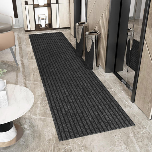Ottomanson 2' x 49' Hallway Runner with Scraper Pile Extra Durable Non-Slip Rug Mat for Indoor & Outdoor Use - Ideal for Kitchen, Entryway, Patio & Garage - High-Traffic Carpet, Black