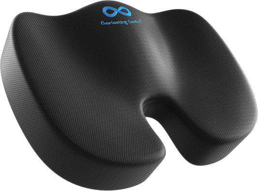 Everlasting Comfort Doctor Recommended Memory Foam Seat Cushion for Office Chairs & Car Seat - Ergonomic Office Desk Accessories for Tailbone Pain Relief, Sciatica & Back Support