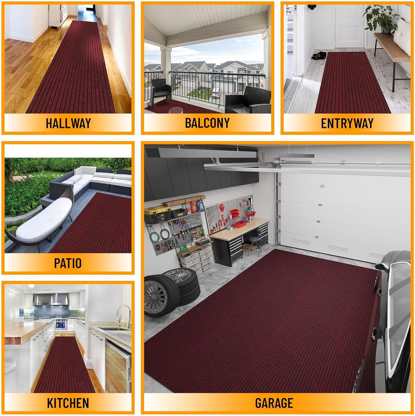 Ottomanson 2'7" x 5' Mud Mat Area Rug Scraper Carpet - Non-Slip, Dirt Trapping for Indoor & Outdoor Use - Ideal for Entryway, Garage, Kitchen, Patio & High-Traffic Areas, Red