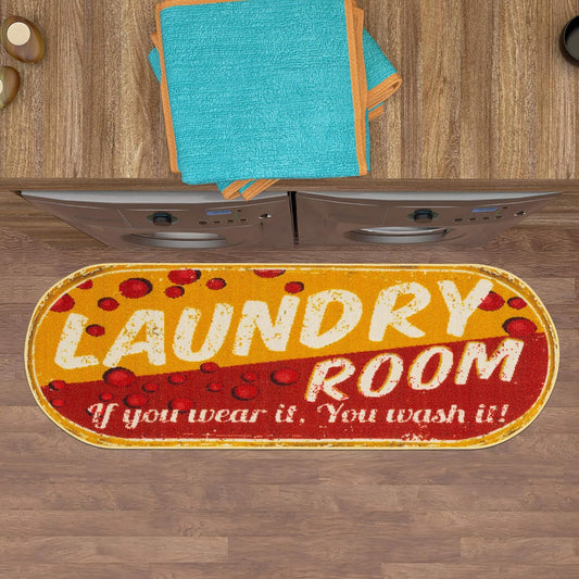 Ottomanson 20" x 59" Oval Laundry Room Rug - Non-Slip Mat for Laundry & Mudroom - Durable, Stain-Resistant, and Easy to Clean - Perfect for High-Traffic Areas - Runner Rug for Entryway, Yellow/Red