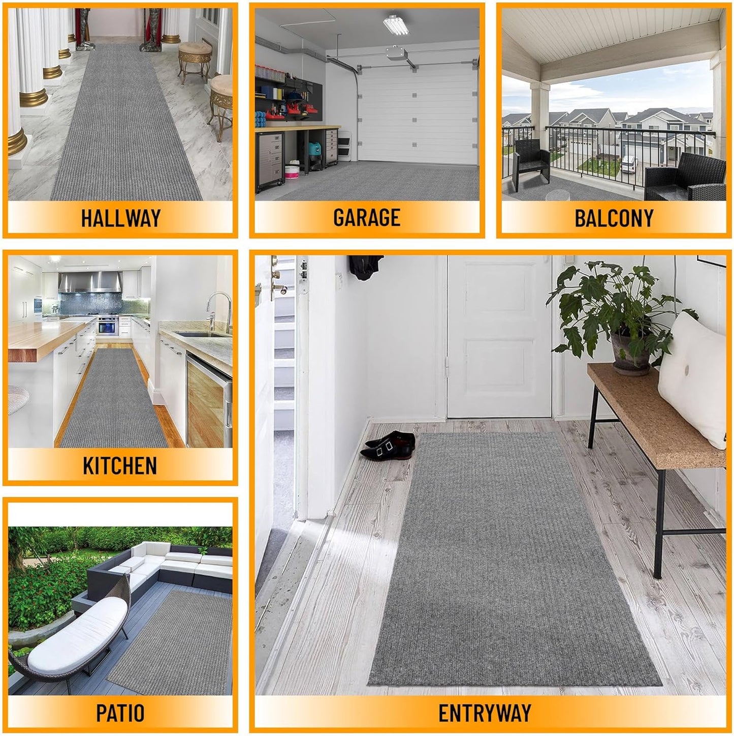 Ottomanson 2' x 7' Hallway Runner with Scraper Pile - Extra Durable Non-Slip Rug Mat for Indoor & Outdoor Use - Ideal for Kitchen, Entryway, Patio & Garage - High-Traffic Carpet, Gray