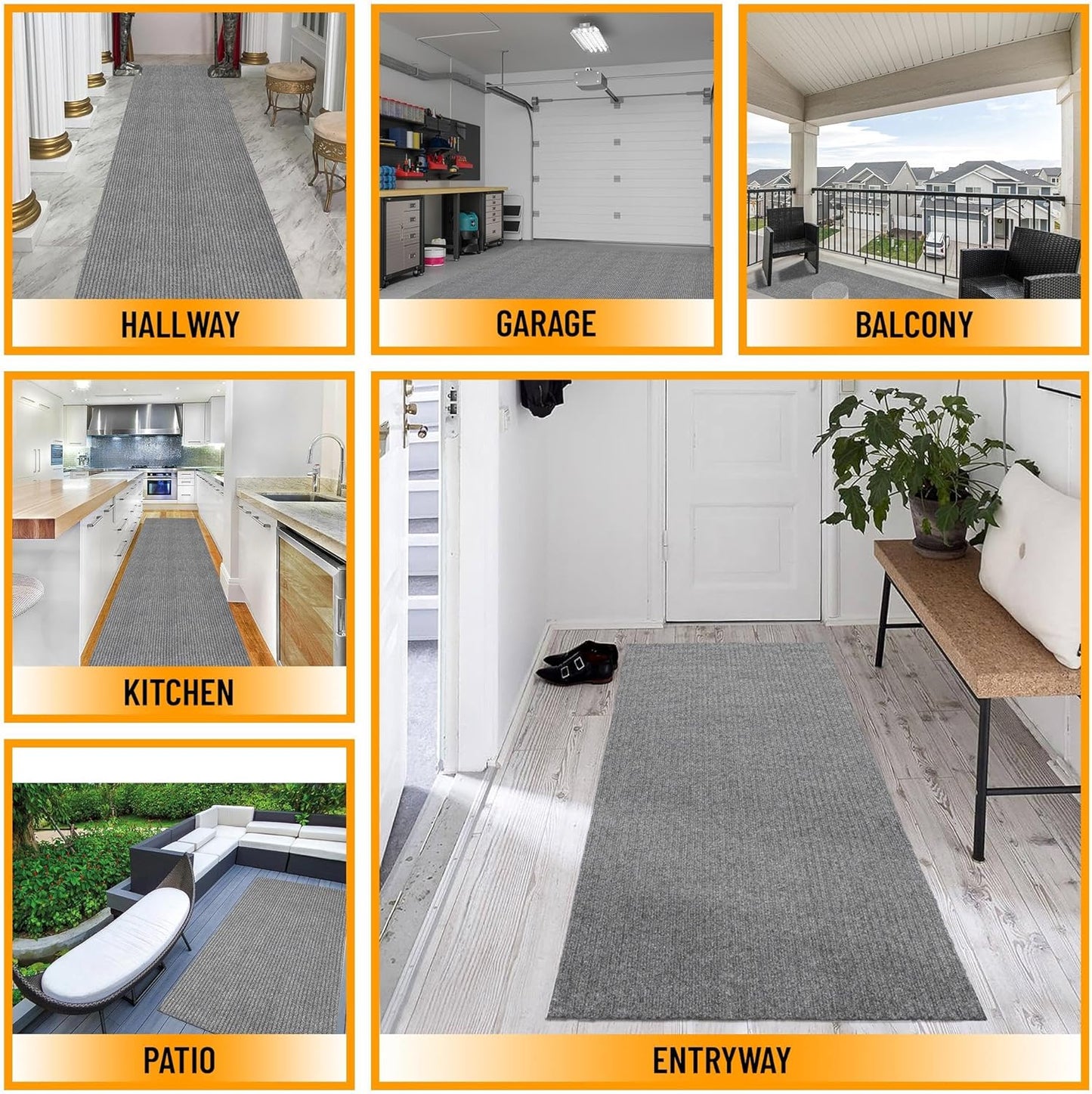 Ottomanson 6'6" x 10' Mud Mat Area Rug Scraper Carpet - Non-Slip, Dirt Trapping for Indoor & Outdoor Use - Ideal for Entryway, Garage, Kitchen, Patio & High-Traffic Areas, Gray