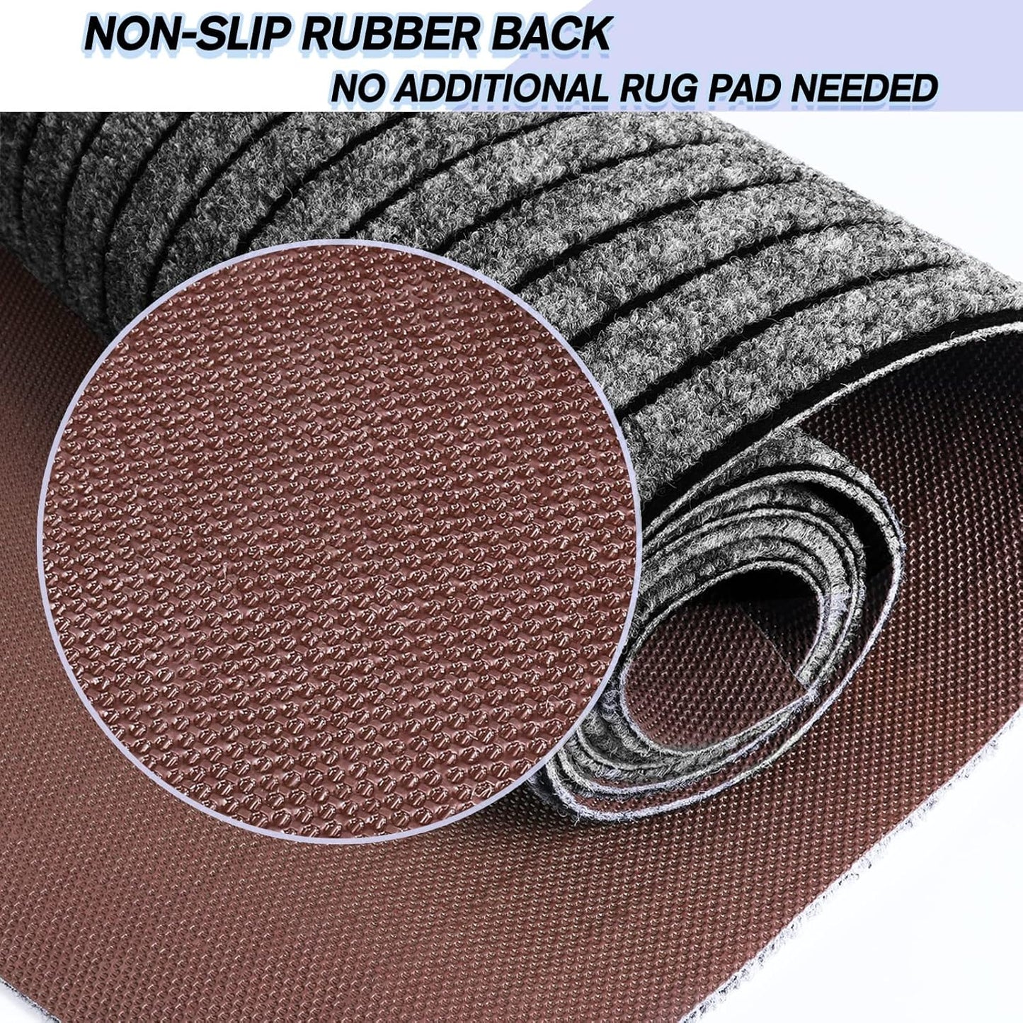 Custom Size Backed Non-Slip Area Rugs Runner, Easy Clean, Waterproof Runner Rugs for Hallway Entryway, Kitchen, Laundry, 3FT x 6FT, Gray Stripe
