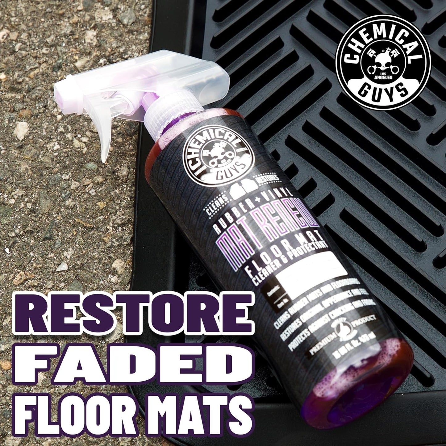 Chemical Guys HOL70016 Heavy Duty Floor Mat Cleaning Kit with Mat Renew Rubber + Vinyl Floor Mat cleaner and Protectant (16 fl oz), Drill Brush Attachment, & Workhorse Towels, 5 Item Kit