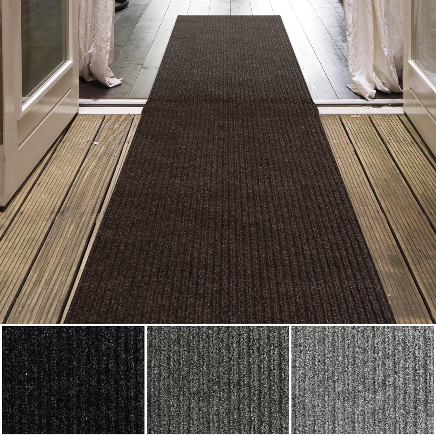 iCustomRug Spartan Weather Warrior Indoor/Outdoor Utility Ribbed Carpet Runner with Non-Slip Thermoplastic Rubber Backing, 6ft X 44ft in Brown