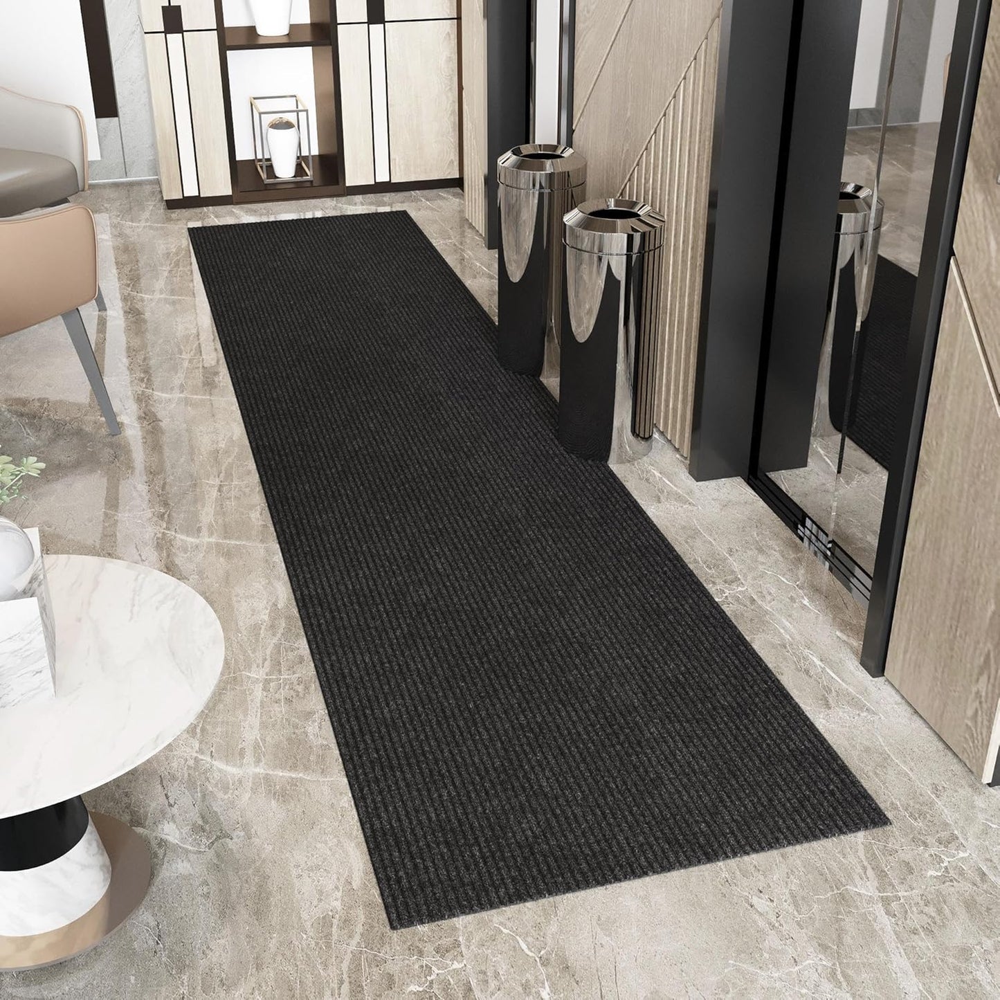 Ottomanson 3'11" x 25' Hallway Runner with Scraper Pile - Extra Durable Non-Slip Rug Mat for Indoor & Outdoor Use - Ideal for Kitchen, Entryway & Garage - High-Traffic Carpet, Black