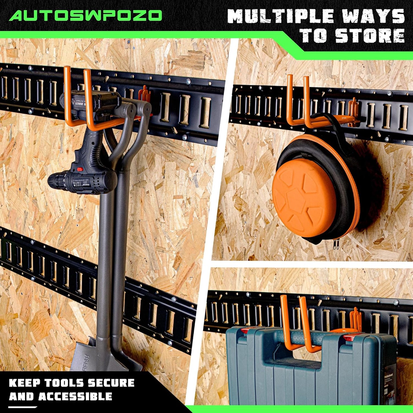 4-Pack E-Track Heavy Duty Shovel/Tool Hanger, E Track Hooks for Tools, Rakes, Spades in Trailers, Trucks, Workshop and Warehouse with E-Tracks, E Track Accessories Tool Holder (Orange)