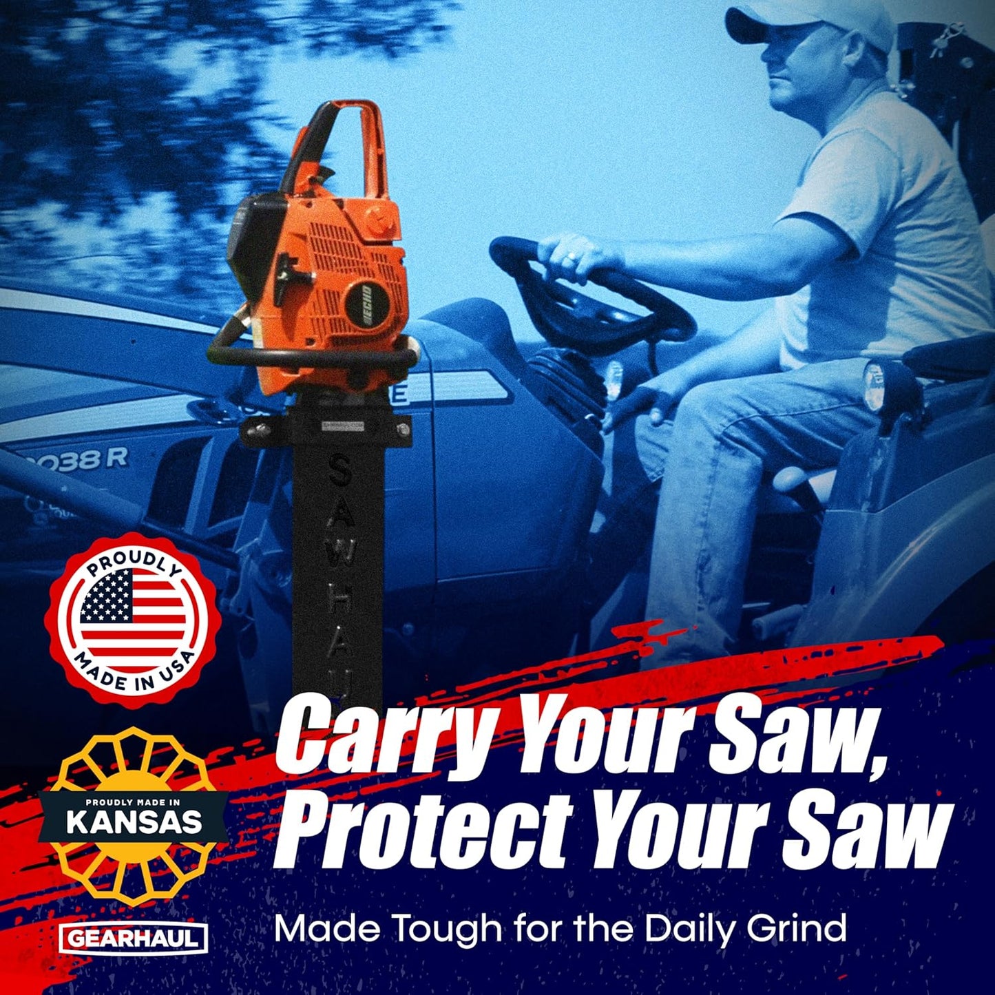 SawHaul Universal Tractor Chainsaw Holder - Made in Kansas USA - Fixed Mount Chainsaw Carrier (20" Black) Compatible w/All Brands