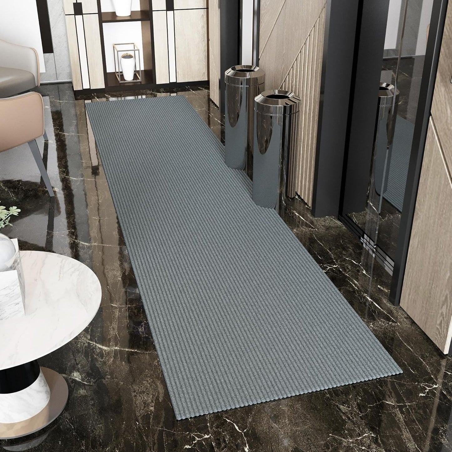 Ottomanson 2'7" x 36' Hallway Runner with Scraper Pile - Extra Durable Non-Slip Rug Mat for Indoor & Outdoor Use - Ideal for Kitchen, Entryway & Garage - High-Traffic Carpet, Gray