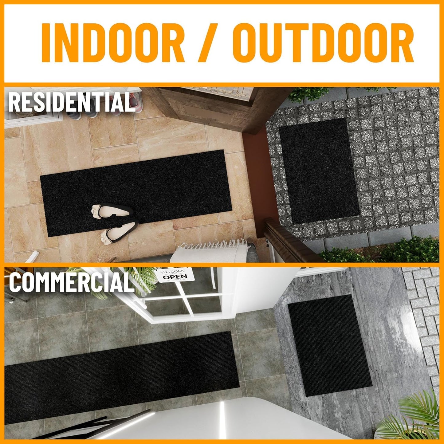 Ottomanson 3'11" x 14' Hallway Runner with Scraper Pile - Extra Durable Non-Slip Rug Mat for Indoor & Outdoor Use - Ideal for Kitchen, Entryway & Garage - High-Traffic Carpet, Black