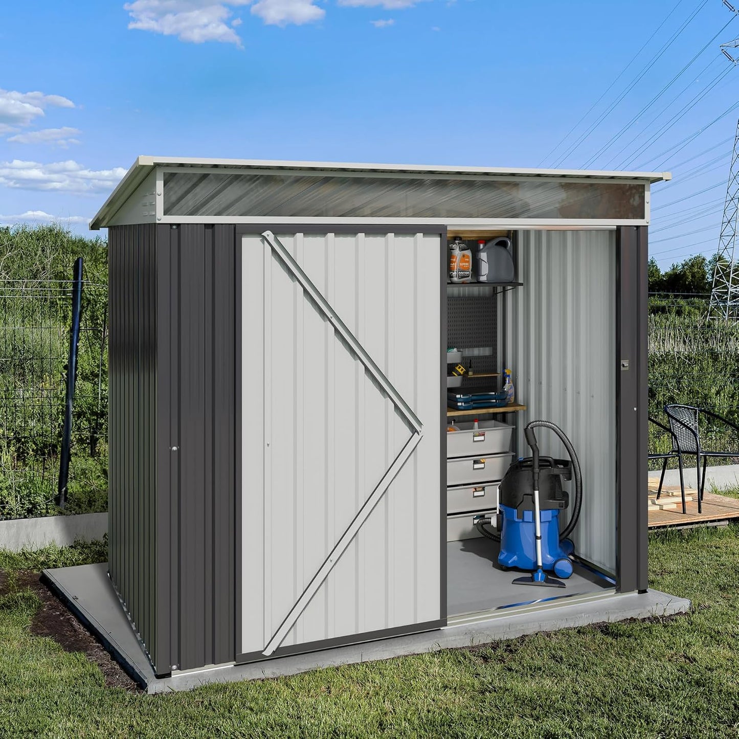 JY QAQA 6x4 FT Metal Outdoor Garden Storage Shed, Waterproof Metal Garden Sheds with Window and Lockable Double Door, Weather Resistant Steel Tool Storage House Shed for Patio,Lawn