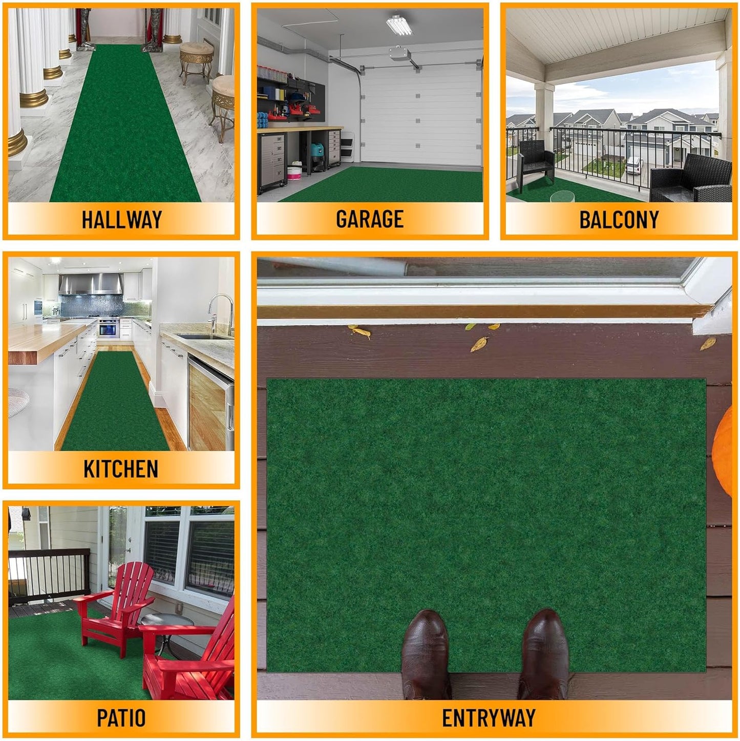 Ottomanson 2' x 20' Hallway Runner with Scraper Pile Extra Durable Non-Slip Rug Mat for Indoor & Outdoor Use - Ideal for Kitchen, Entryway, Patio & Garage - High-Traffic Carpet, Green