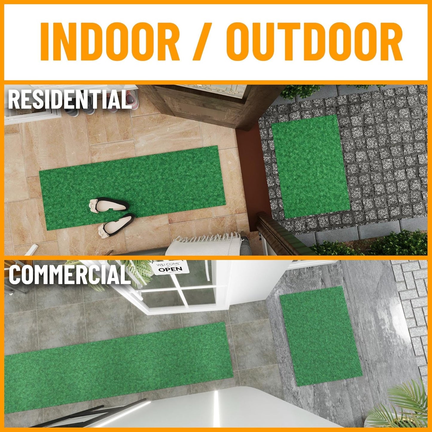 Ottomanson 2'7" x 30' Hallway Runner with Scraper Pile - Extra Durable Non-Slip Rug Mat for Indoor & Outdoor Use - Ideal for Kitchen, Entryway & Garage - High-Traffic Carpet, Green
