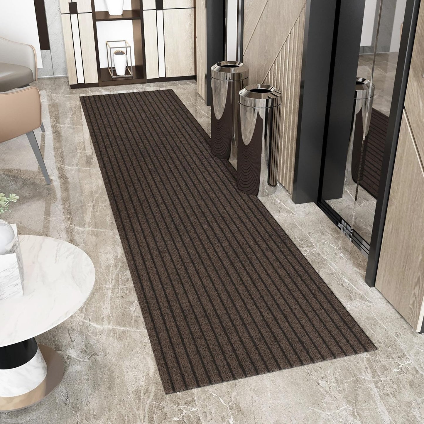 Ottomanson 2'7" x 42' Hallway Runner with Scraper Pile - Extra Durable Non-Slip Rug Mat for Indoor & Outdoor Use - Ideal for Kitchen, Entryway & Garage - High-Traffic Carpet, Brown