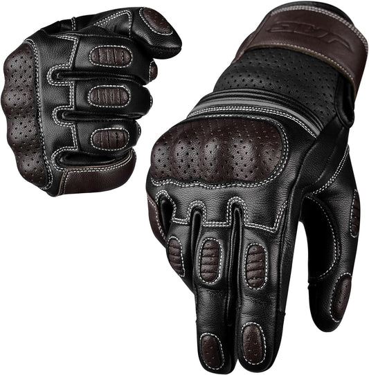 J.A.G. Motorcycle Gloves - Premium Leather Perforated Motorcycle Gloves for Men with Knuckle Protection | Touchscreen Motorbike Riding Gloves