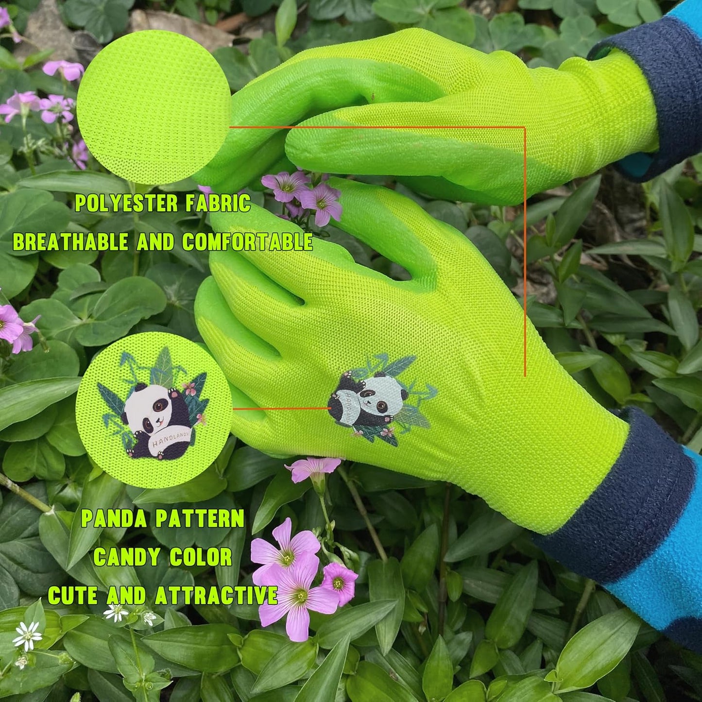 HANDLANDY 2 Pairs Kids Gardening Gloves, Toddler Children Garden Yard Work Outdoor Playing Gloves, Rubber Coating, for Girls Boys Youth (Size S, Green)