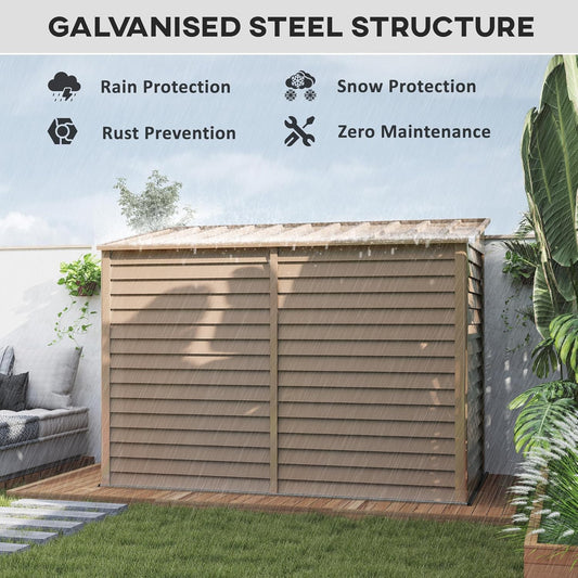 Outsunny 4.6' x 9' Steel Outdoor Storage Shed, Lean to Shed, Metal Tool House with Foundation Kit, Lockable Doors, Gloves and 2 Air Vents for Backyard, Patio, Lawn, Brown