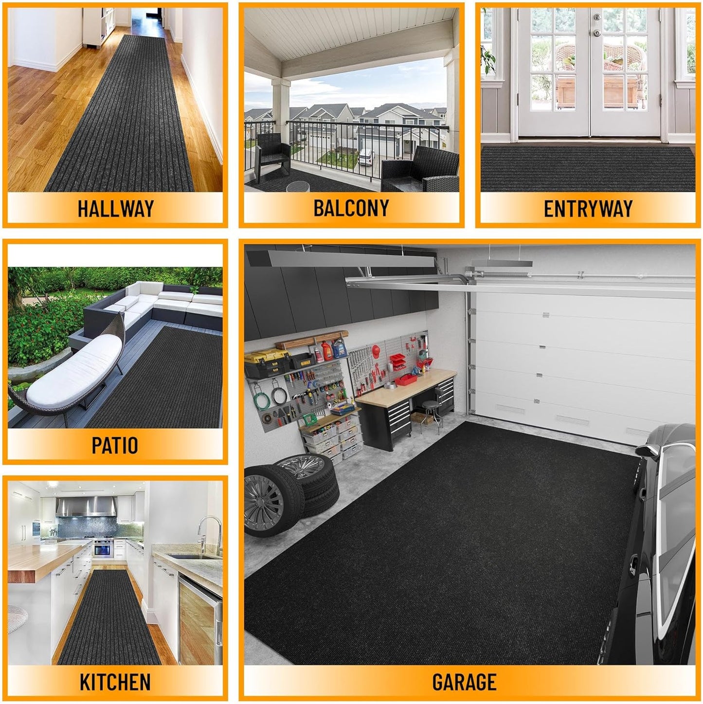 Ottomanson 2' x 32' Hallway Runner with Scraper Pile Extra Durable Non-Slip Rug Mat for Indoor & Outdoor Use - Ideal for Kitchen, Entryway, Patio & Garage - High-Traffic Carpet, Black