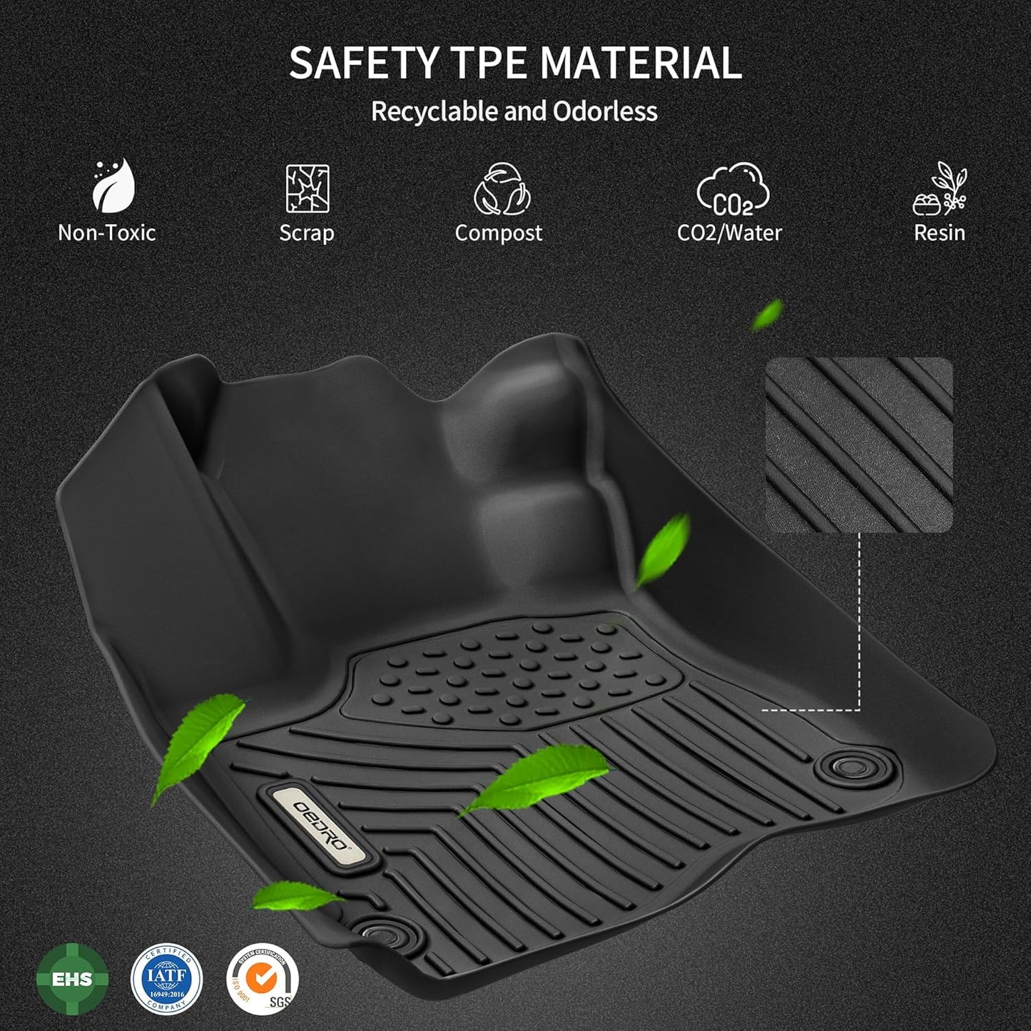 OEDRO Floor Mats 2 Row Liner Set Compatible with 2022-2025 Nissan Frontier Crew Cab w/ 2nd Row Under-Seat Storage, Black TPE All-Weather Guard - Custom Fit
