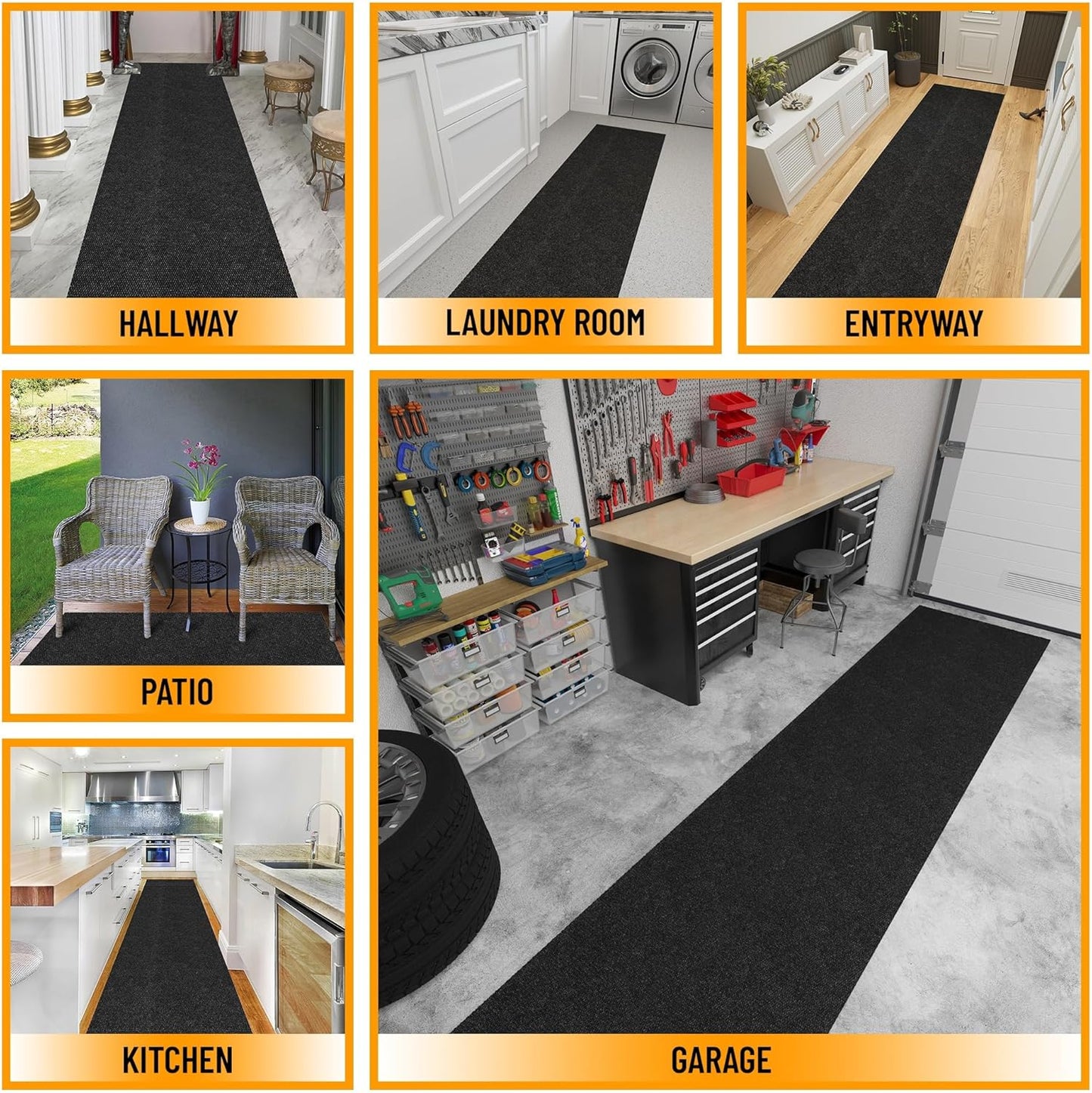 Ottomanson 2'7" x 38' Hallway Runner with Scraper Pile - Extra Durable Non-Slip Rug Mat for Indoor & Outdoor Use - Ideal for Kitchen, Entryway & Garage - High-Traffic Carpet, Black