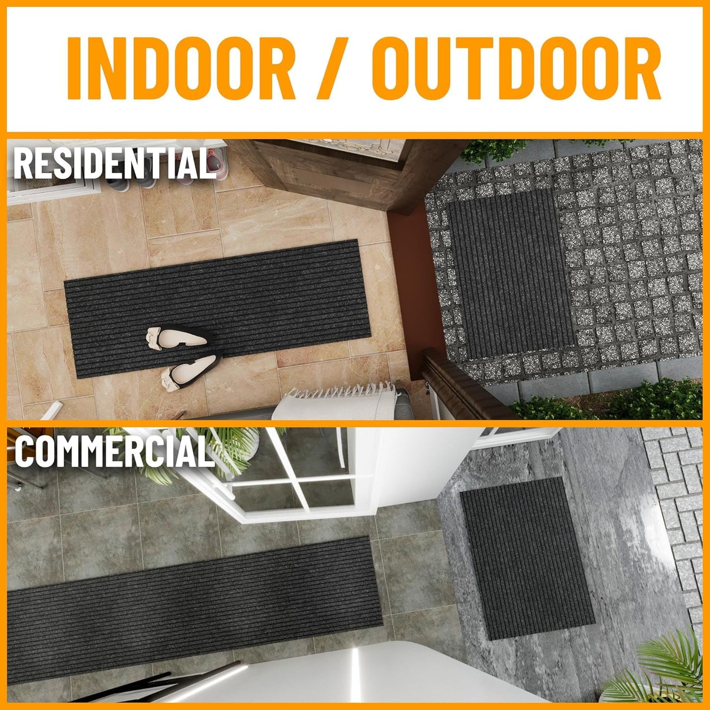 Ottomanson 2' x 33' Hallway Runner with Scraper Pile Extra Durable Non-Slip Rug Mat for Indoor & Outdoor Use - Ideal for Kitchen, Entryway, Patio & Garage - High-Traffic Carpet, Black