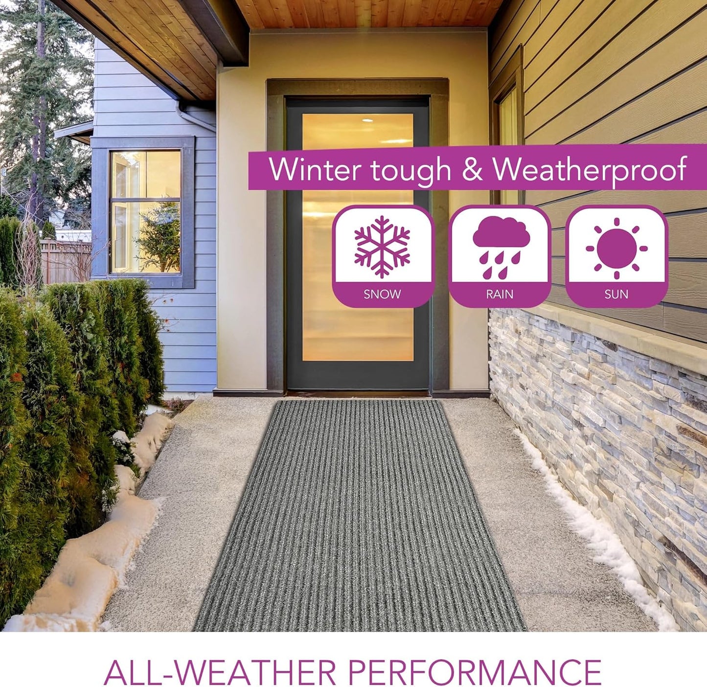 iCustomRug Spartan Weather Warrior Indoor/Outdoor Utility Ribbed Carpet Runner with Non-Slip Thermoplastic Rubber Backing, 3ft X 76ft in Grey