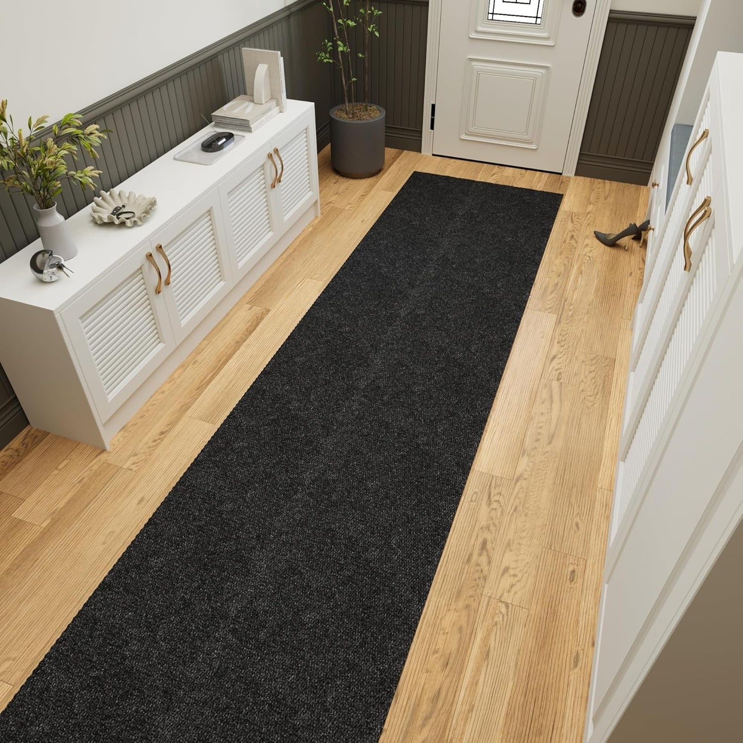 Ottomanson 2' x 49' Hallway Runner with Scraper Pile Extra Durable Non-Slip Rug Mat for Indoor & Outdoor Use - Ideal for Kitchen, Entryway, Patio & Garage - High-Traffic Carpet, Black