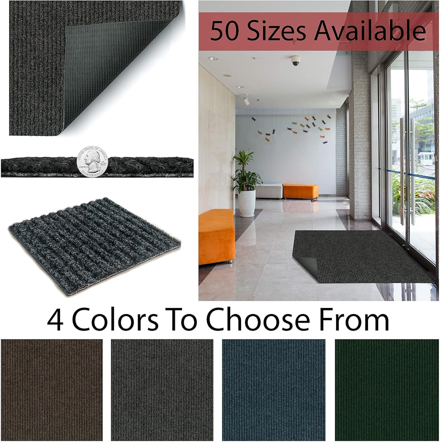 KOECKRITZ Heavy Duty Durable All Weather Indoor/Outdoor Non Slip Entrance Mat Rugs and Runners for Office Business Building Home Garage Front Door (3' x 20', Charcoal)