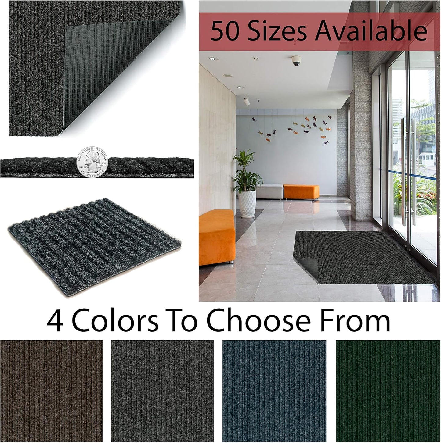 KOECKRITZ Heavy Duty Durable All Weather Indoor/Outdoor Non Slip Entrance Mat Rugs and Runners for Office Business Building Home Garage Front Door (6' x 13', Blue)